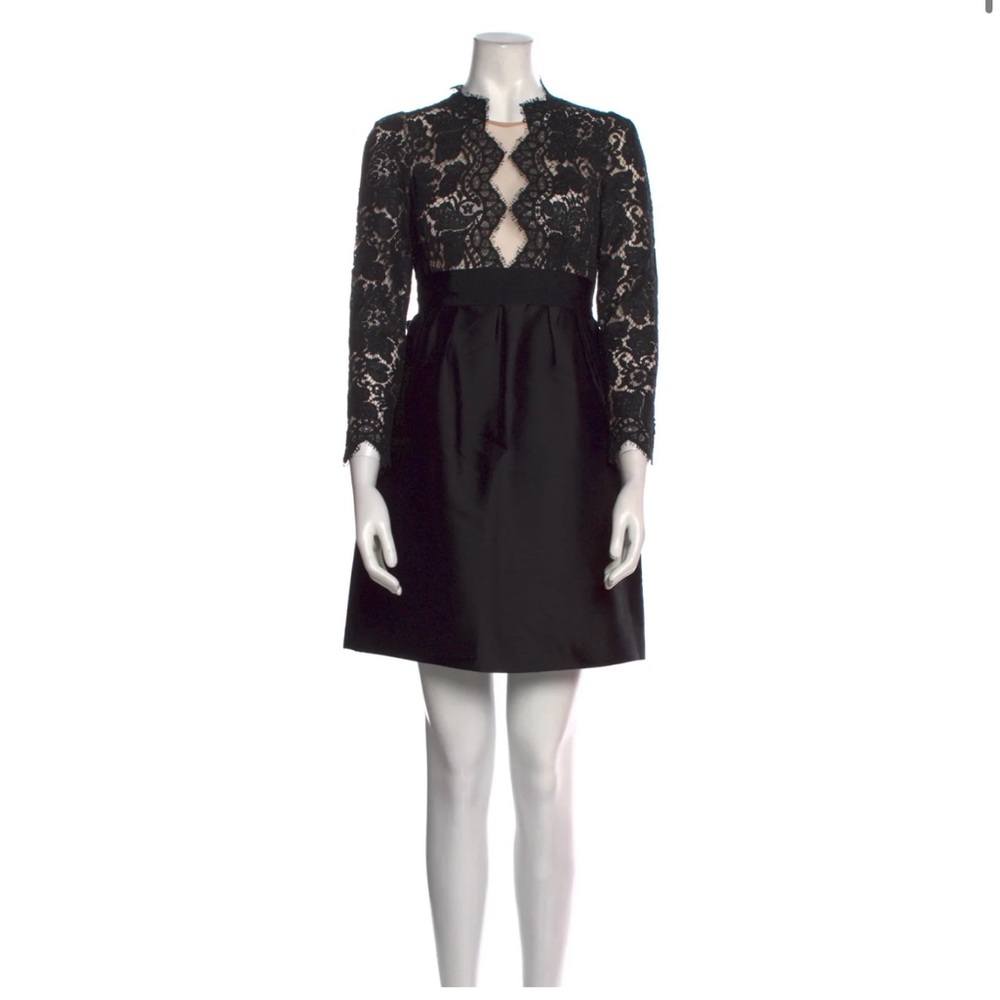 STELLA MCCARTNEY LONG SLEEVE MINI DRESS BLACK LACE & RAW SILK Sz IT 42 M…